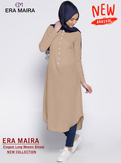 Long Blouse Kancing Setengah, Fashion Wanita