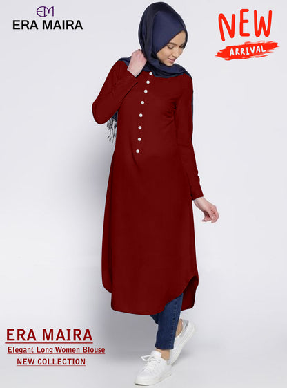 Long Blouse Kancing Setengah, Fashion Wanita
