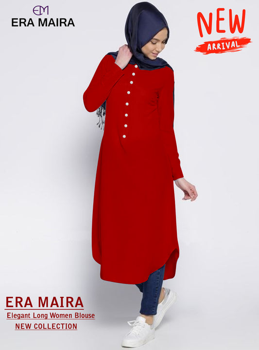 Long Blouse Kancing Setengah, Fashion Wanita