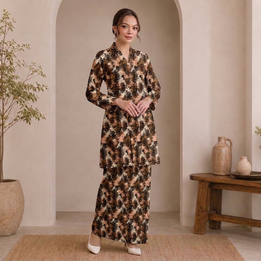 PREMIUM ABSTRACT & FLORAL PRINTED LONG KEBAYA