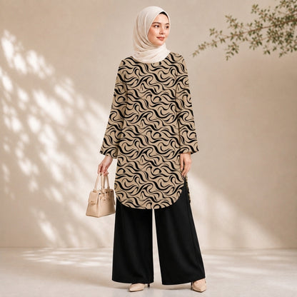 PREMIUM ABSTRACT GRAPHIC PRINTED LONG BLOUSE