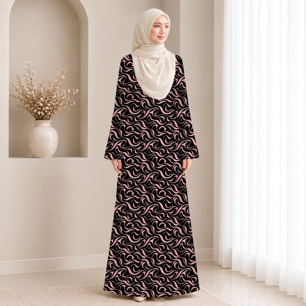 PREMIUM ABSTRACT SWIRL PRINTED JUBAH MUSLIMAH