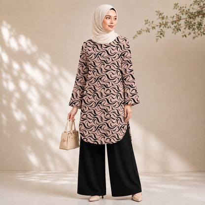 PREMIUM ABSTRACT GRAPHIC PRINTED LONG BLOUSE