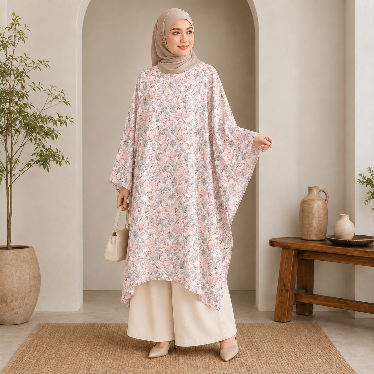 PREMIUM DELICATE FLORAL PRINTED LONG KAFTAN