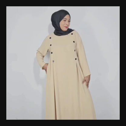 Gamis Abaya Panjang Wanita Muslim Kancing 8 Tangan Panjang dan Lipatan Pinggir