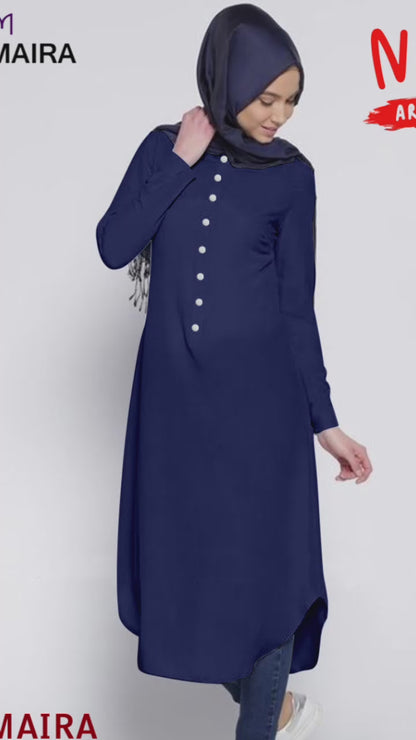 Long Blouse Kancing Setengah, Fashion Wanita