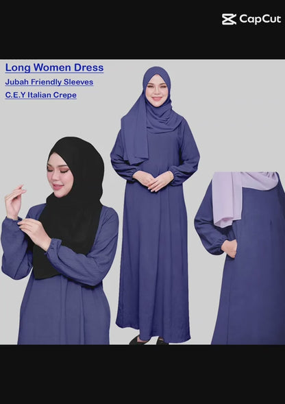 Gamis Abaya Panjang Polos Tangan Kerut Wanita Muslim