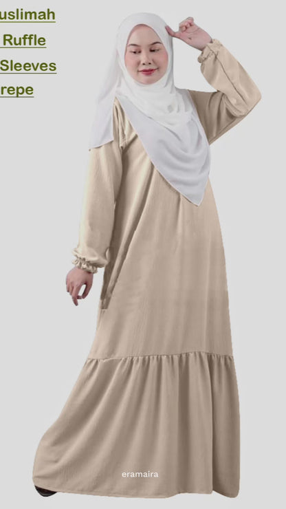 Gamis Panjang Abaya Wanita Muslim Renda Tangan Kerut