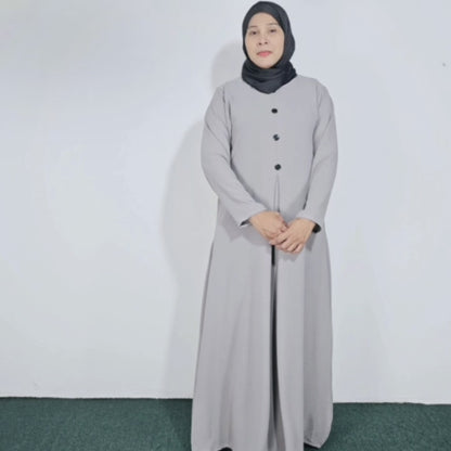 Gamis Abaya Panjang Wanita Muslim Kancing 4 Tangan Panjang dan 1 Lipatan Tengah