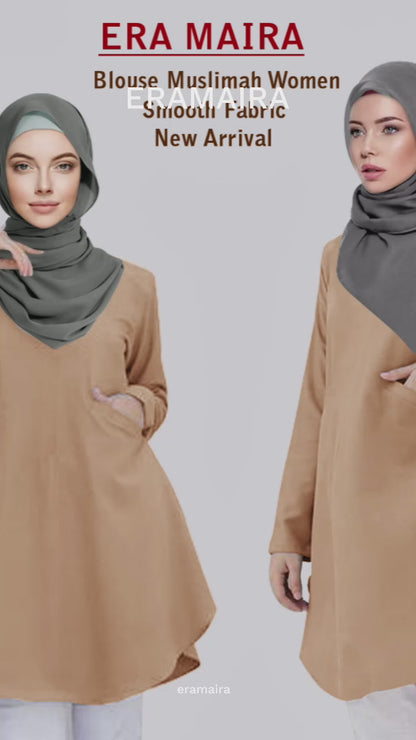 Blouse Polos Kantong Pinggir Tangan Panjang