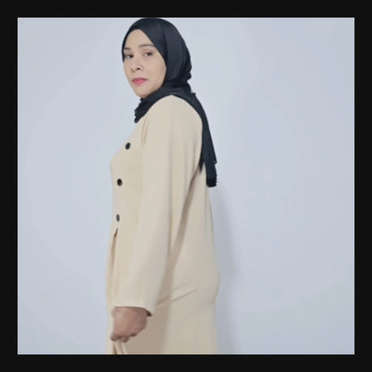 Gamis Abaya Panjang Wanita Muslim Kancing 8 Tangan Panjang dan Lipatan Pinggir