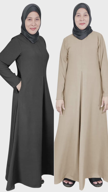 Gamis Abaya Renda Polos Wanita Tangan Panjang Jahitan Tengah Berbagai Macam Warna dan 1 Lipatan Tengah