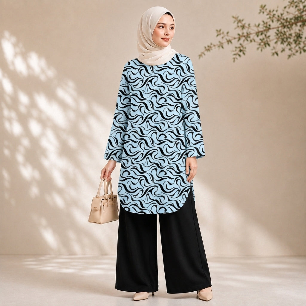 PREMIUM ABSTRACT GRAPHIC PRINTED LONG BLOUSE