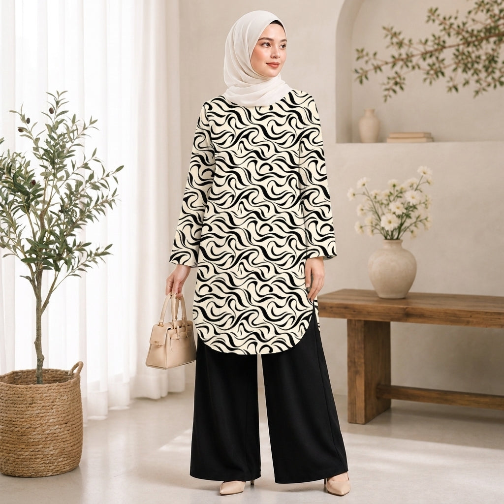 PREMIUM ABSTRACT GRAPHIC PRINTED LONG BLOUSE