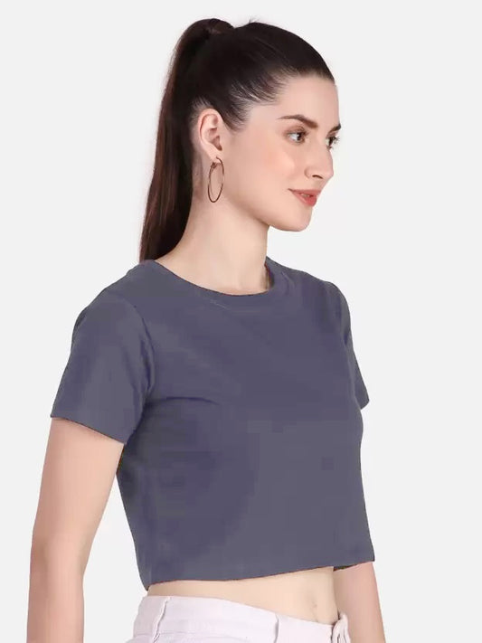 T-Shirt Crop Top Wanita Tangan Pendel Motif Polos Cotton