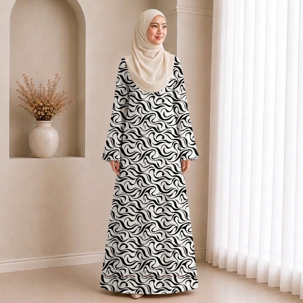 PREMIUM ABSTRACT GRAPHIC PRINTED JUBAH MUSLIMAH
