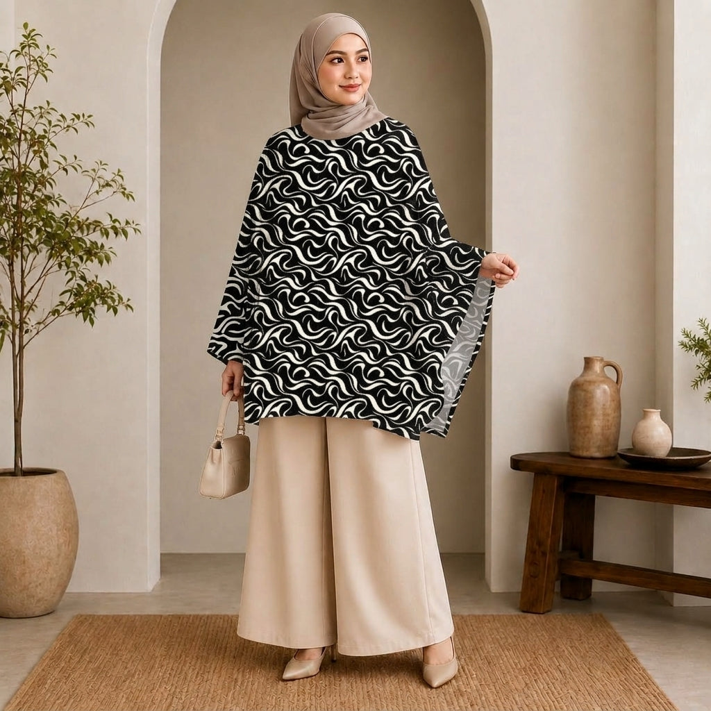 PREMIUM MODERN ABSTRACT SWIRL PRINTED MINI KAFTAN