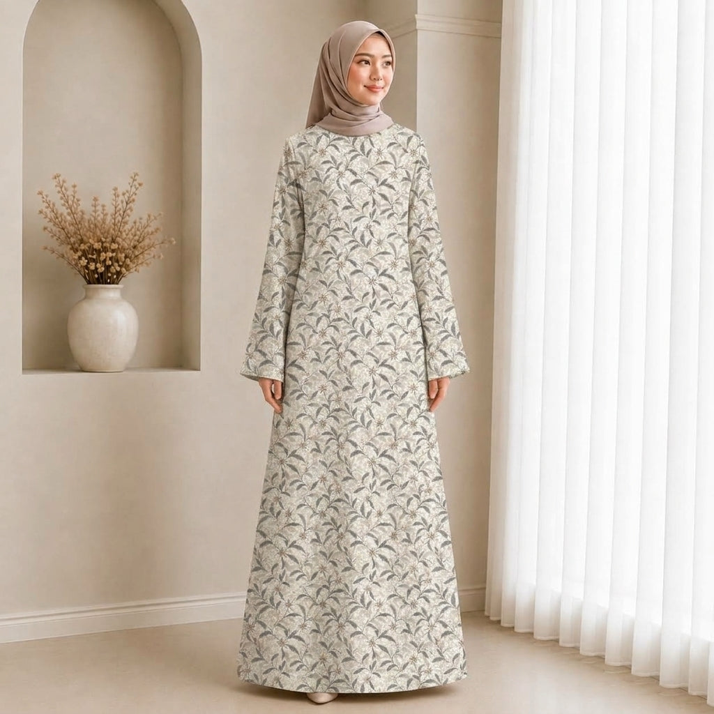 PREMIUM FLORAL PRINTED JUBAH MUSLIMAH (WHITE)