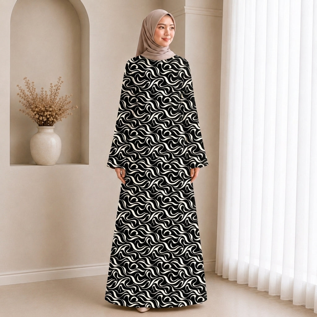 PREMIUM ABSTRACT SWIRL PRINTED JUBAH MUSLIMAH