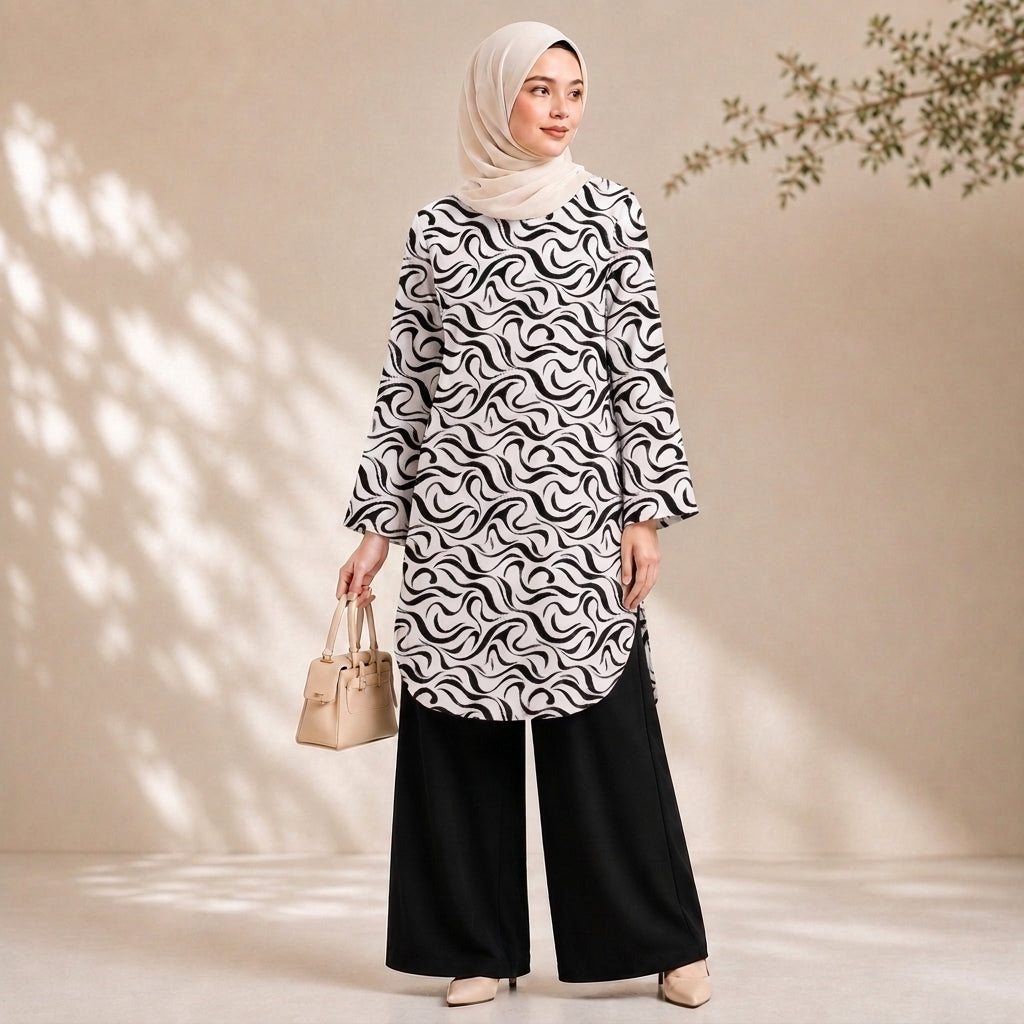 PREMIUM ABSTRACT GRAPHIC PRINTED LONG BLOUSE