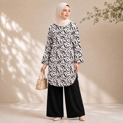 PREMIUM ABSTRACT GRAPHIC PRINTED LONG BLOUSE
