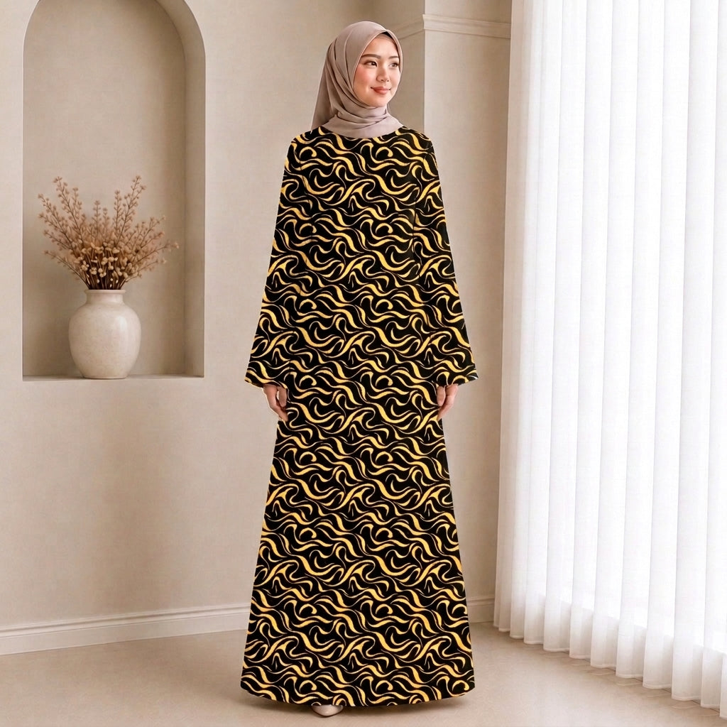 PREMIUM ABSTRACT SWIRL PRINTED JUBAH MUSLIMAH